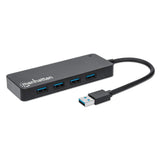 Manhattan USB-A 4-Port Hub, 4x USB-A Ports, 5 Gbps (USB 3.2 Gen1 aka USB 3.0), Bus Power, Equivalent to ST4300PBU3 & ST4300MINU3B, SuperSpeed USB, Black, Three Year Warranty, Box