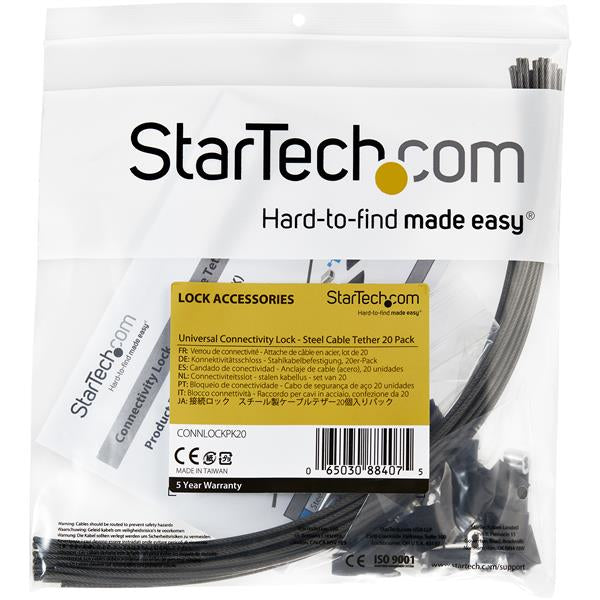 StarTech.com 20-Pack Security Cable Tethers for Adapters & Dongles - Universal Cable Adapter Tether - Tether Cable - Adjustable Length Anti-Theft Cable Tether Lock Kit - Steel