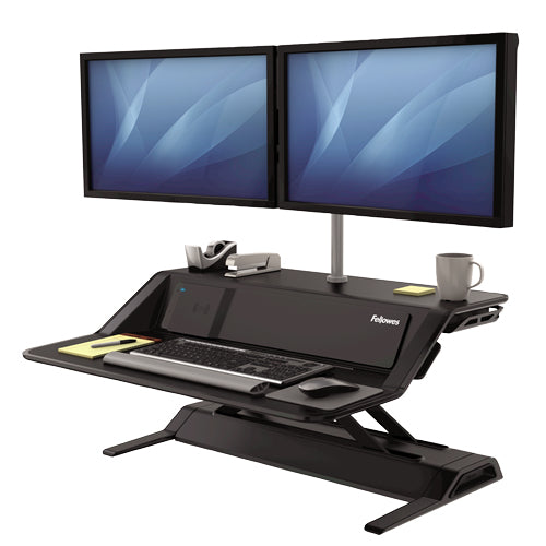 Fellowes Sit Stand Desk Riser - Lotus DX Height Adjustable Sit Stand Desk Converter with Cable Management & Antibacterial Protection - No Assembly Required - Max Weight 15.8KG - Black