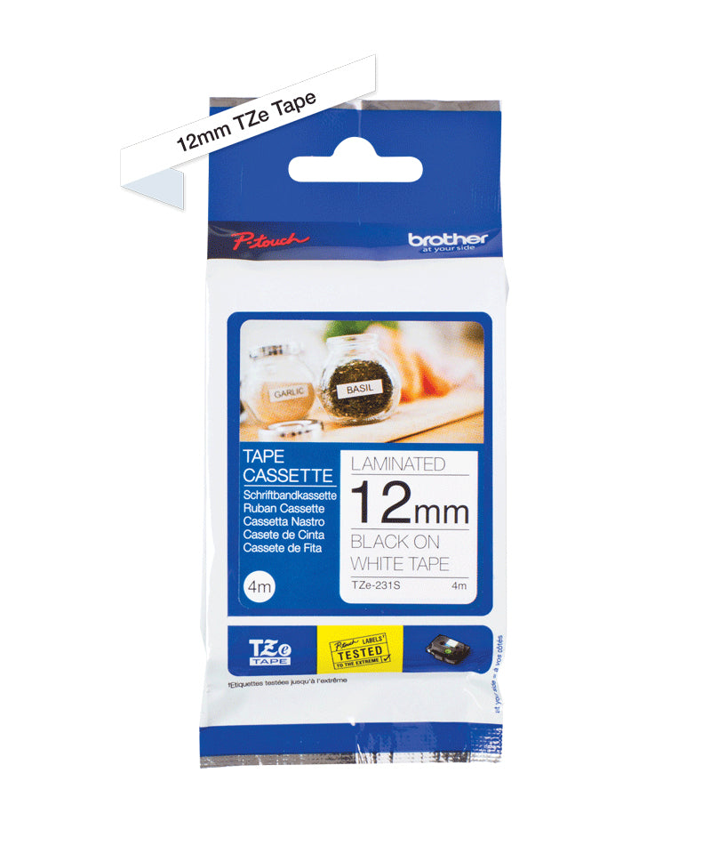 Brother TZE-231S2 DirectLabel black on white 12mm x 4m for Brother P-Touch TZ 3.5-18mm/6-12mm/6-18mm/6-24mm/6-36mm