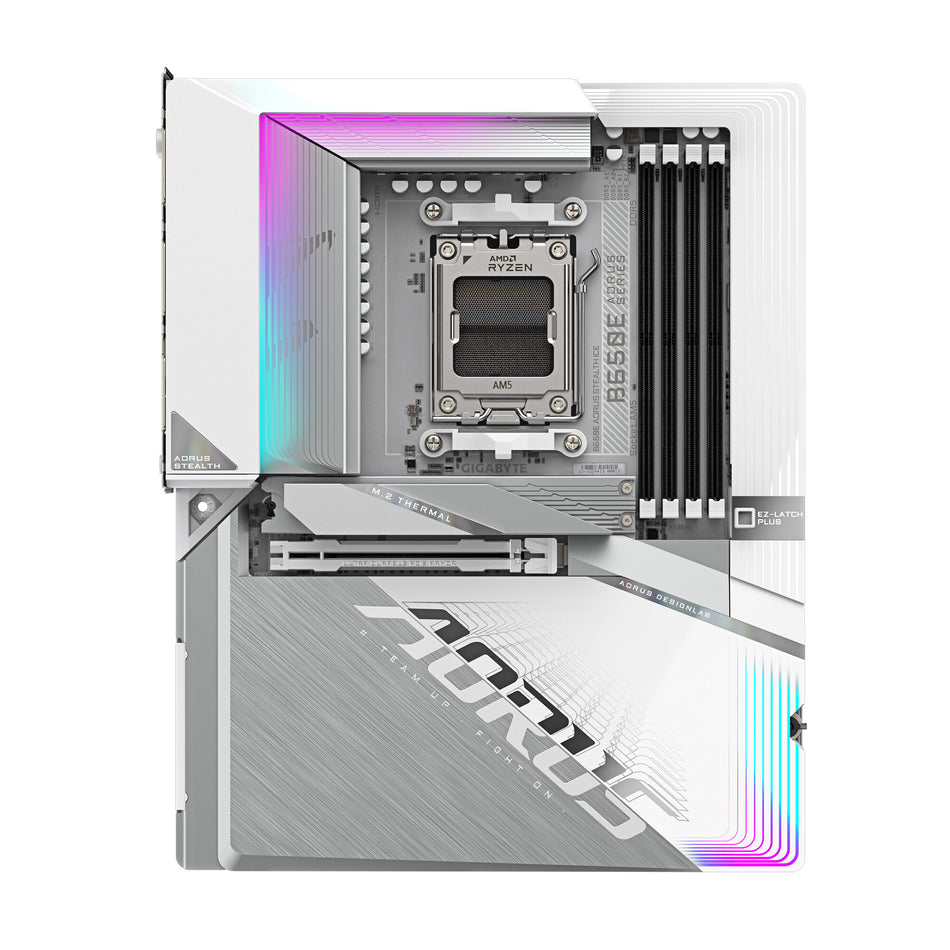 GIGABYTE B650E AORUS STEALTH ICE Motherboard - AMD Ryzen 9000 Series CPUs, 12+2+2 Phases VRM, up to 8000MHz DDR5 (OC), 1xPCIe 5.0 + 2xPCIe 4.0 M.2, 2.5GbE LAN, WIFI 7, USB 3.2 Gen 2x2