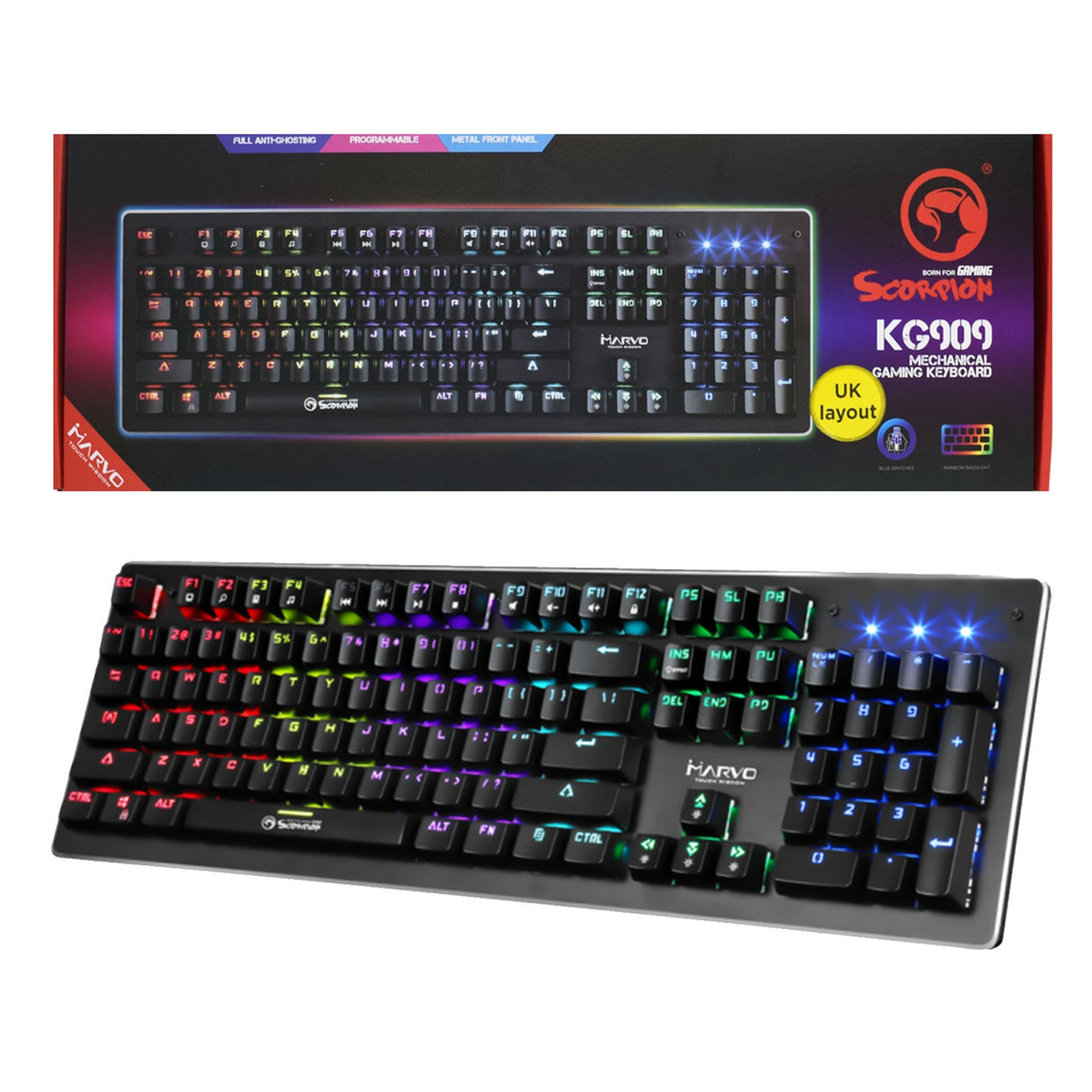 Marvo KG909 keyboard Gaming USB QWERTY UK English Black