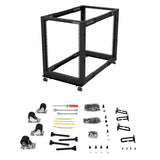 StarTech.com 4-Post 15U Mobile Open Frame Server Rack, Four Post 19" Network Rack with Wheels, Rolling Rack with Adjustable Depth for Computer/AV/Data/IT Equipment - Casters, Leveling Feet or Floor Mounting