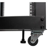 StarTech.com 4-Post 8U Mobile Open Frame Server Rack, Four Post 19in Network Rack with Wheels, Small Rolling Rack with Adjustable Depth for Computer/AV/Data/IT Equipment - Casters, Leveling Feet or Floor Mounting