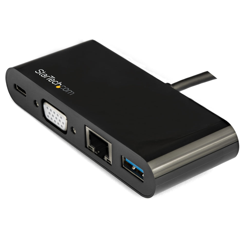 StarTech.com USB C Multiport Adapter - Mini USB-C Dock w/ Single Monitor VGA 1080p Video - 60W Power Delivery Passthrough - USB 3.1 Gen 1 Type-A 5Gbps, Gigabit Ethernet - Docking Station