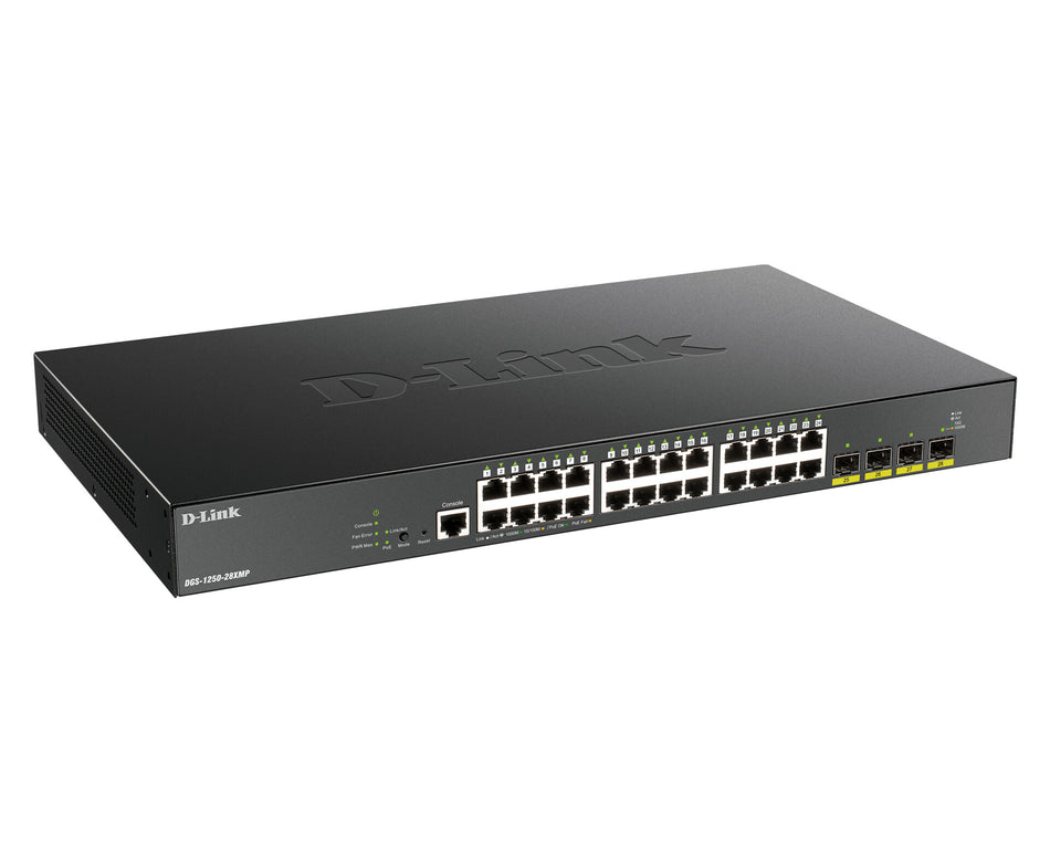 D-Link DGS-1250-28XMP 28 Port Gigabit Smart Managed Switch with 10G Uplinks & Power over Ethernet (PoE) Black