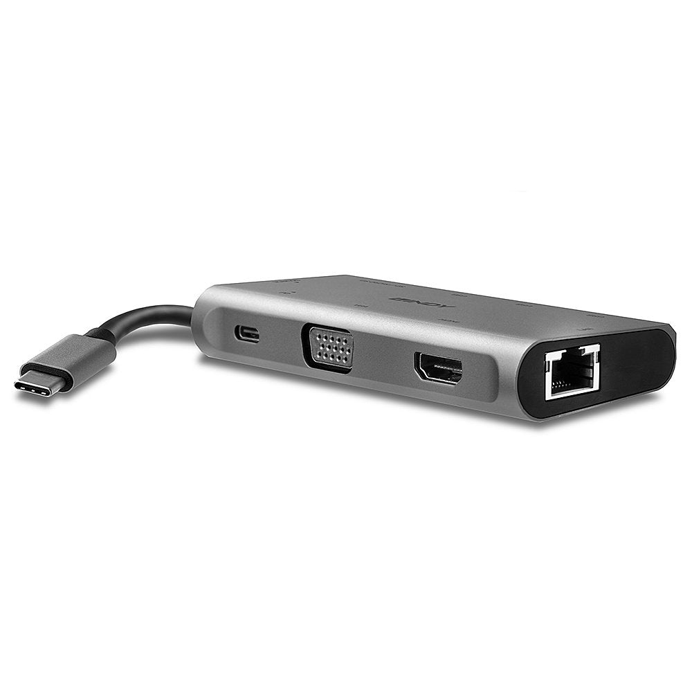 Lindy DST-Mini Plus, USB-C Laptop Mini Docking Station with 4K HDMI, VGA Support and 100W Pass-Through Charging