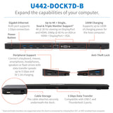 Tripp Lite U442-DOCK7D-B USB-C Dock, Triple Display - 4K HDMI & DP, VGA, USB 3.x (5Gbps) and USB 2.0 Hub Ports, GbE, 100W PD Charging