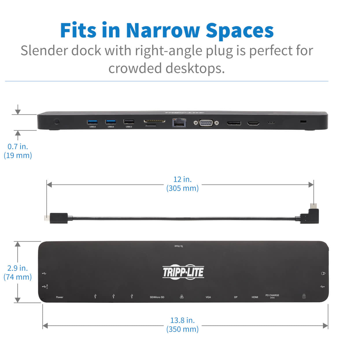 Tripp Lite U442-DOCK7D-B USB-C Dock, Triple Display - 4K HDMI & DP, VGA, USB 3.x (5Gbps) and USB 2.0 Hub Ports, GbE, 100W PD Charging