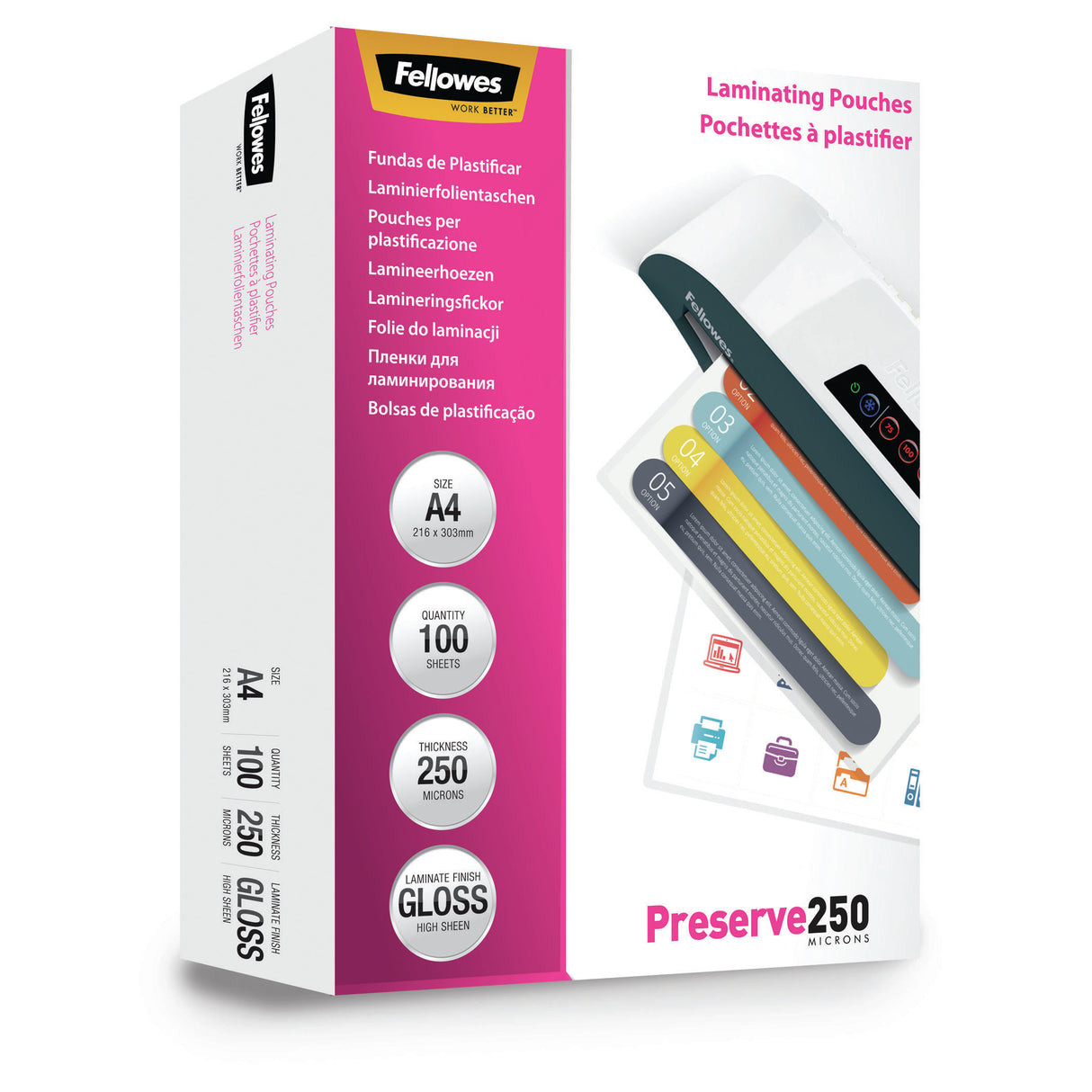 Fellowes A4 Glossy 250 Micron Laminating Pouch - 100 pack