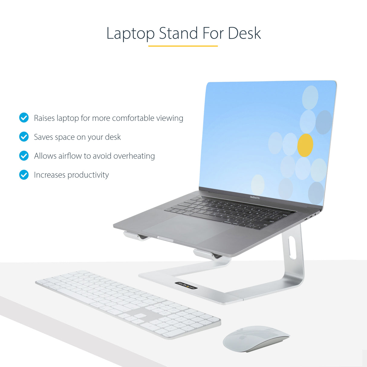 StarTech.com Laptop Stand for Desk, Supports 5kg/11lb, Aluminum, Silver, Ergonomic Laptop Riser, Portable Laptop Holder, Computer Stand for Macbook Air/Pro, Dell XPS, Lenovo