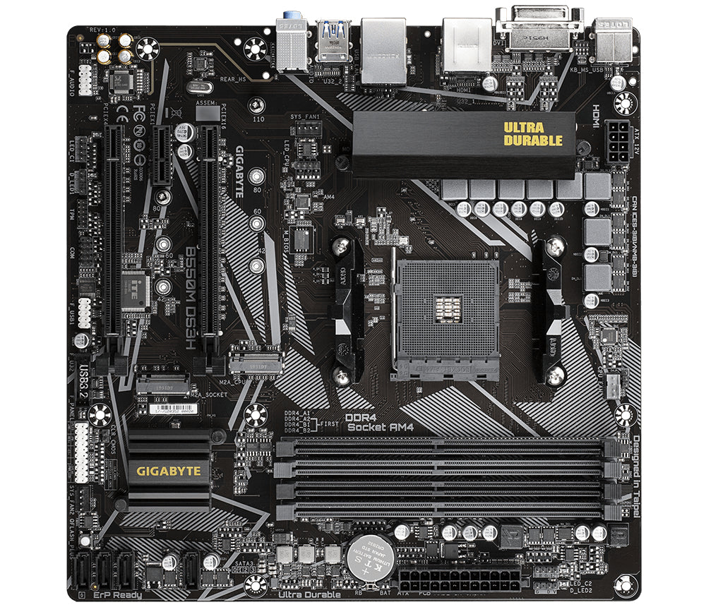 Gigabyte B550M DS3H Motherboard - Supports AMD Ryzen 5000 Series AM4 CPUs, 5+3 Phases Pure Digital VRM, up to 4733MHz DDR4 (OC), 2xPCIe 3.0 M.2, GbE LAN, USB 3.2 Gen1