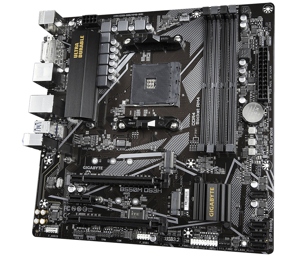 Gigabyte B550M DS3H Motherboard - Supports AMD Ryzen 5000 Series AM4 CPUs, 5+3 Phases Pure Digital VRM, up to 4733MHz DDR4 (OC), 2xPCIe 3.0 M.2, GbE LAN, USB 3.2 Gen1