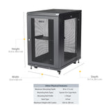 StarTech.com 4-Post 18U Server Rack Cabinet, Lockable 19" Data Rack Cabinet for Computer / AV / IT Equipment, Office / Home Network Rack with Casters & Adjustable Mounting Rails