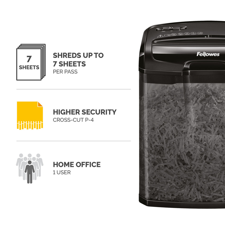 Fellowes Paper Shredder M-7CM 7 Sheet Cross Cut Shredder Shredder with 13 Litre Bin High Security P4