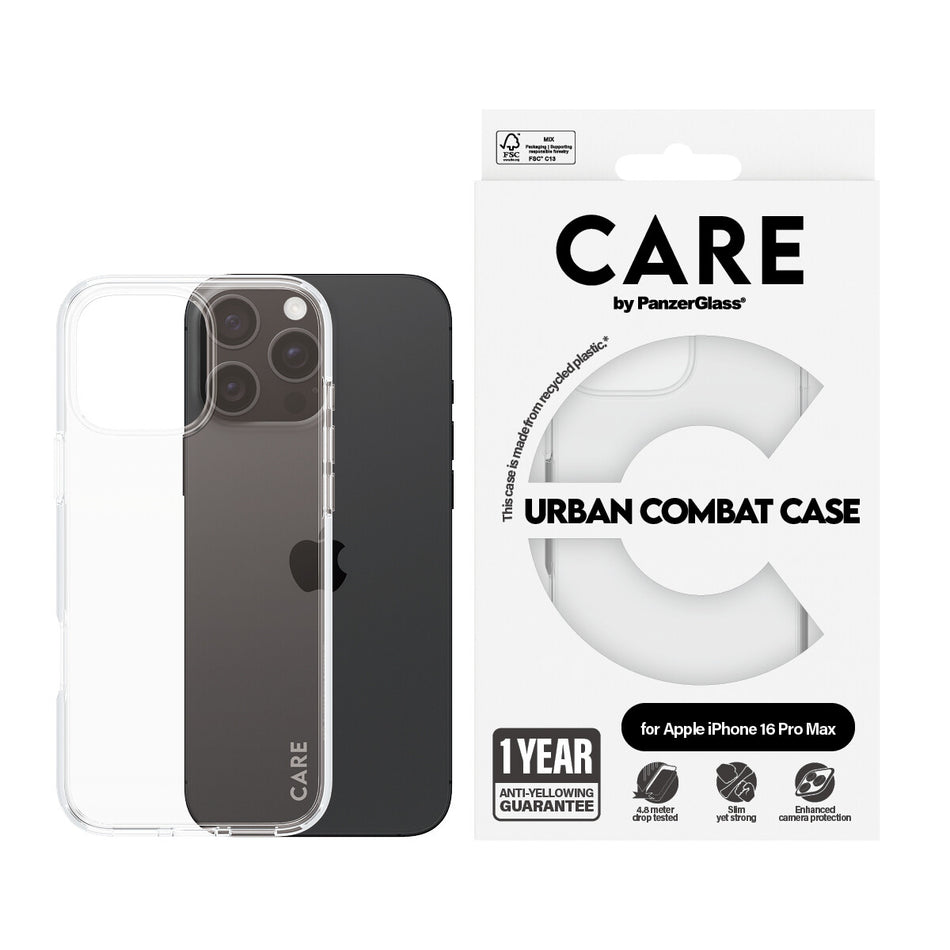 PanzerGlass CARE by ® Flagship Case Transparent Urban Combat w. Clear Frame iPhone 16 Pro Max