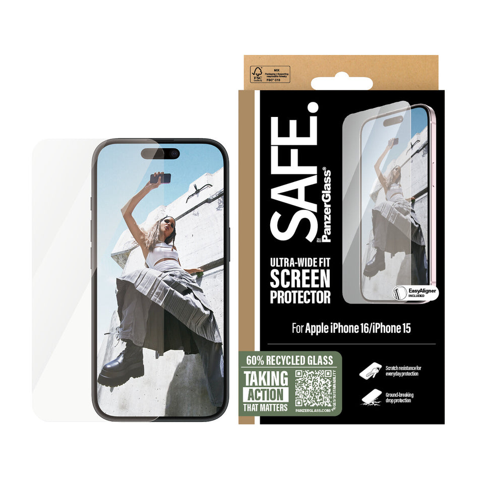 PanzerGlass SAFE. by ® Screen Protector iPhone 16 | 15 | Ultra-Wide Fit