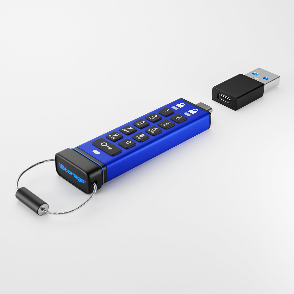 iStorage datAshur PRO+C 32GB | Secure USB Type-C Memory Stick | FIPS 140-3 Level 3 pending | PIN protected | Type C-A adapter included.