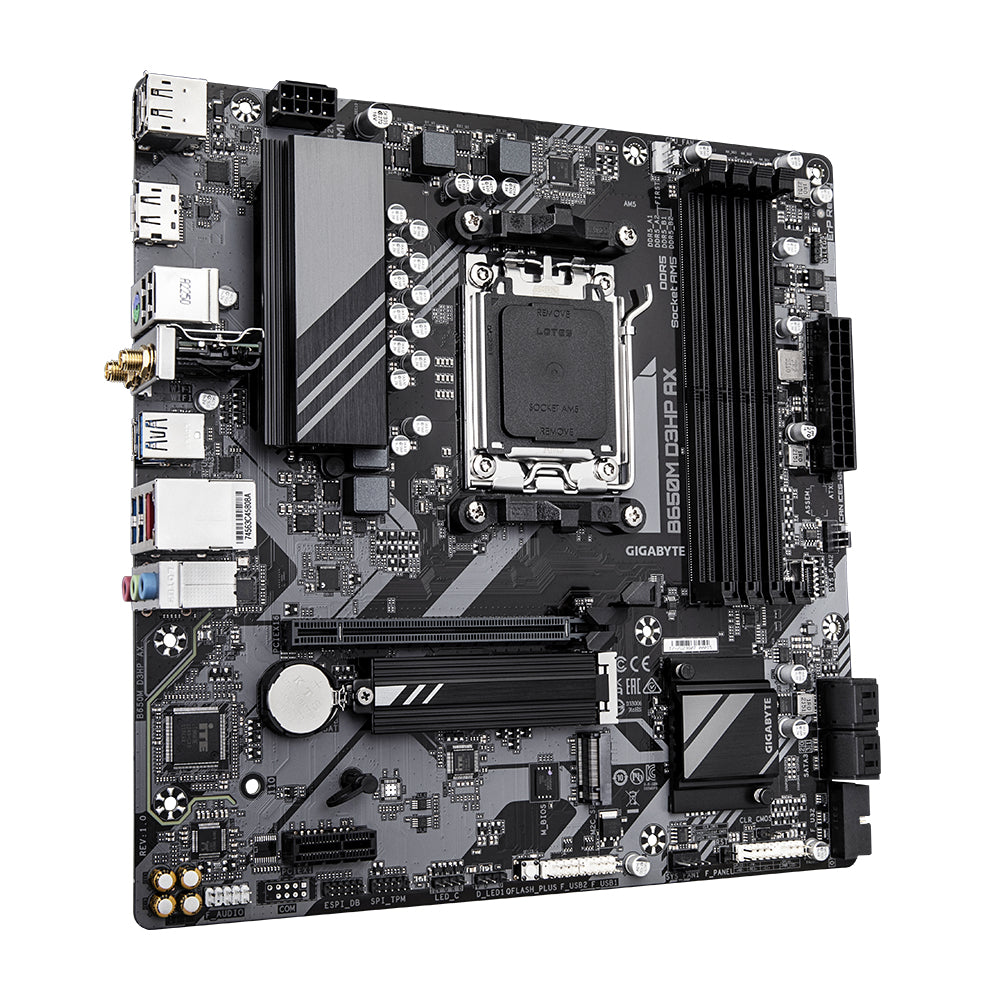 Gigabyte B650M D3HP AX Motherboard - Supports AMD AM5 CPUs, 5+2+2 Phases Digital VRM, up to 7600MHz DDR5 (OC), 2xPCIe 4.0 M.2, Wi-Fi 6E, 2.5GbE LAN, USB 3.2 Gen 1