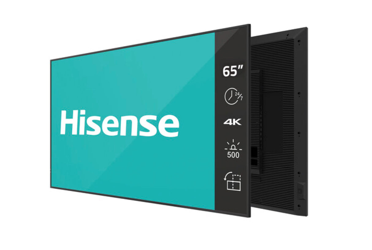 Hisense 65DM66D Signage Display 165.1 cm (65") LED Wi-Fi 500 cd/m² 4K Ultra HD Black Built-in processor Android 11 24/7