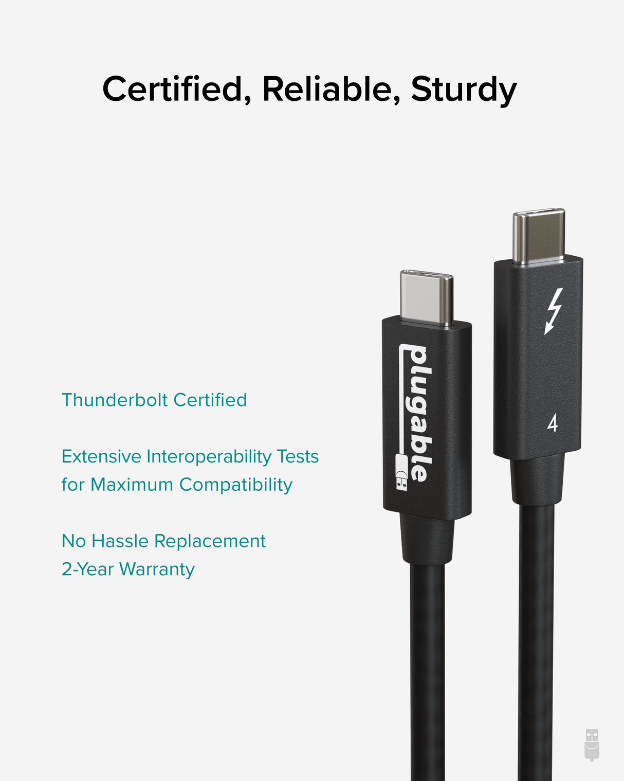 Plugable Technologies Thunderbolt 4 Cable [Thunderbolt Certified] 6.6ft USB4 Cable with 100W Charging, Single 8K or Dual 4K Displays, 40Gbps Data Transfer, Compatible with Thunderbolt, USB4, USB-C - Driverless