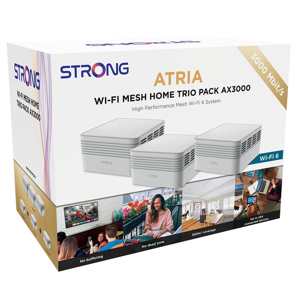 Strong MESHTRIAX3000UK mesh wi-fi system Dual-band (2.4 GHz / 5 GHz) Wi-Fi 6 (802.11ax) White 3 Internal