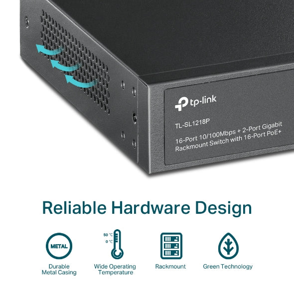 TP-Link 16-Port 10/100 Mbps + 2-Port Gigabit Rackmount PoE Switch with 16-Port PoE+