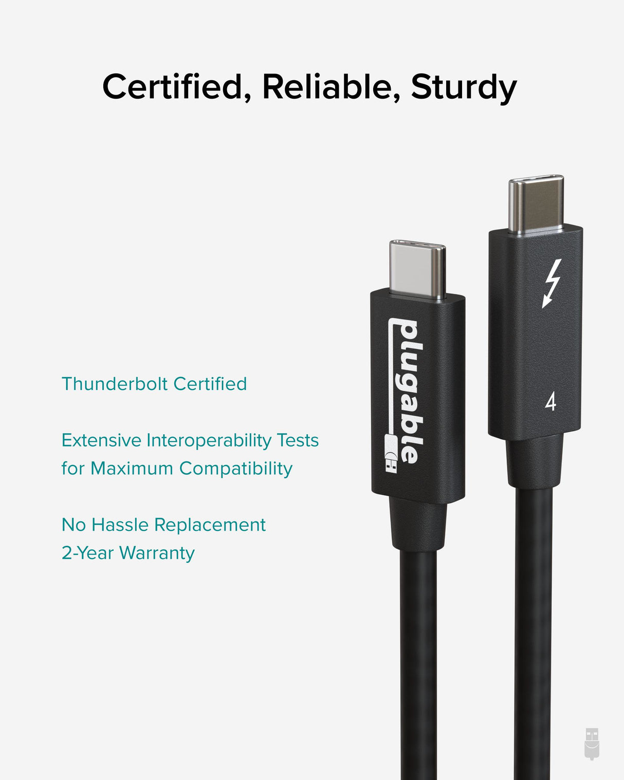 Plugable Technologies Thunderbolt 4 Cable [Thunderbolt Certified] 3.3ft USB4 Cable with 100W Charging, Single 8K or Dual 4K Displays, 40Gbps Data Transfer, Compatible with Thunderbolt, USB4, USB-C - Driverless