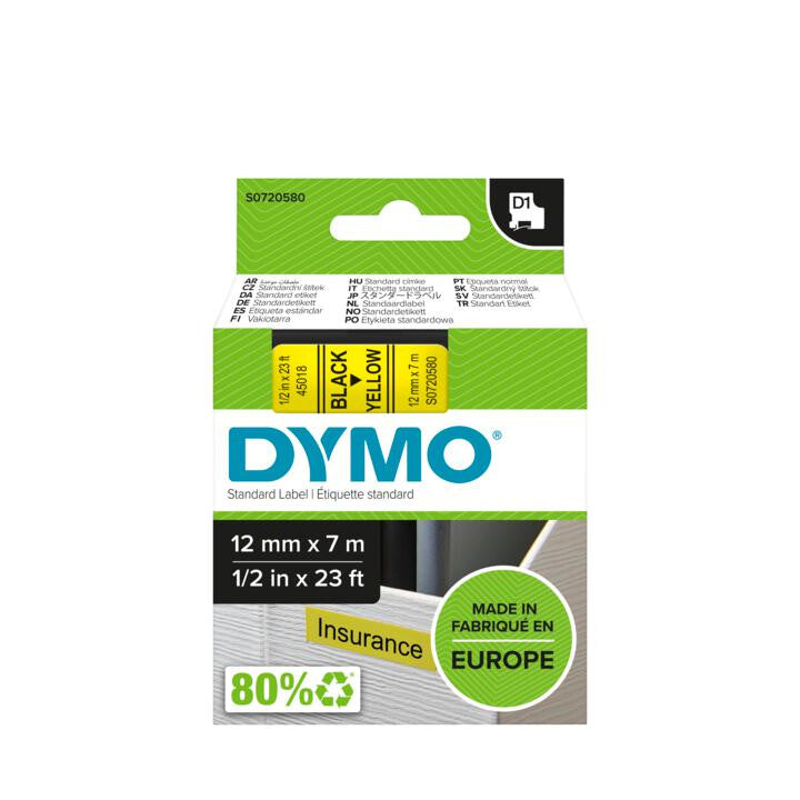 DYMO D1 Standard - Black on Yellow - 12mm