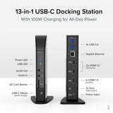 Plugable Technologies 13-in-1 USB-C Triple Monitor Docking Station with 100W Charging, Compatible with Windows, Mac, and Chrome with Thunderbolt 3 / 4 or USB-C (3x HDMI, 1x USB-C, 4x USB, Ethernet, SD Card Reader)