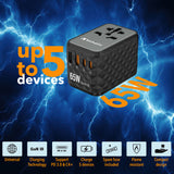 Verbatim UTA-05 65W GaN III Universal Travel Adapter with 2 x USB-C PD & QC 4+ & 2 x USB-A ports