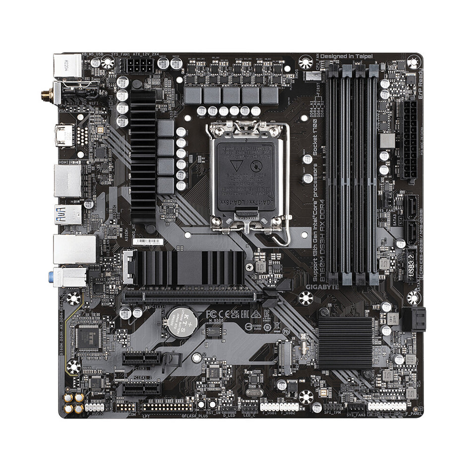 GIGABYTE B760M DS3H AX DDR4 Motherboard - Supports Intel Core 14th Gen CPUs, 6+2+1 Phases Digital VRM, up to 5333MHz DDR4 (OC), 2xPCIe 4.0 M.2, Wi-Fi 6E, 2.5GbE LAN, USB 3.2 Gen2