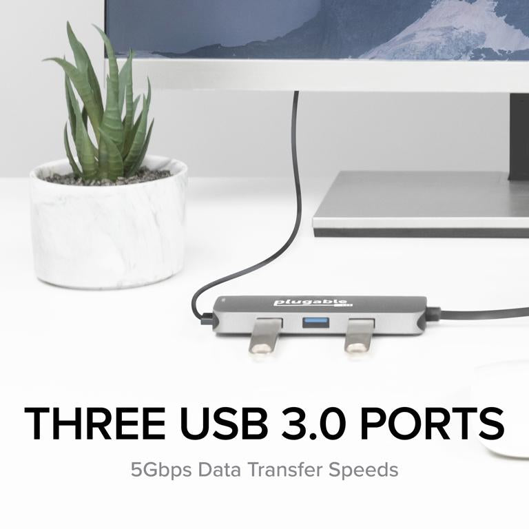 Plugable Technologies USB-C Hub 7-in-1, Driverless USB C Hub Compatible with Mac, Windows, Chromebook, USB4, Thunderbolt 4, and More (4K HDMI, 3 USB 3.0, SD & microSD Card Reader, 100W Charging)