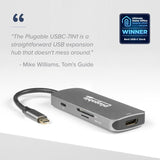 Plugable Technologies USB-C Hub 7-in-1, Driverless USB C Hub Compatible with Mac, Windows, Chromebook, USB4, Thunderbolt 4, and More (4K HDMI, 3 USB 3.0, SD & microSD Card Reader, 100W Charging)