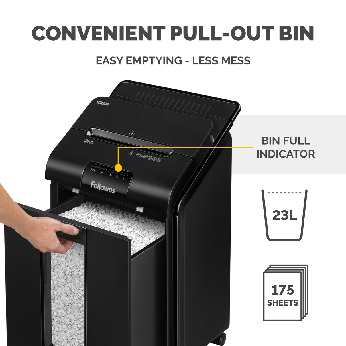 Fellowes Paper Shredder 100 Sheet Auto Feed Mini Cut Shredder AutoMax 100M Shredder 23 Litre Bin Advanced Security P4