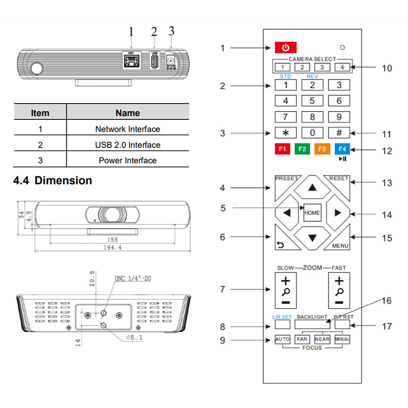 EDIS EJX-1700 webcam 3840 x 2160 pixels USB 2.0 / RJ-45 Black