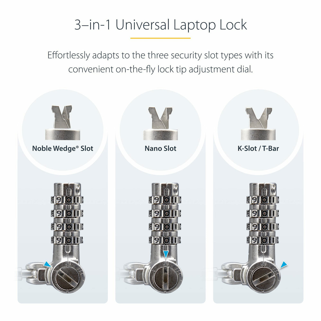 StarTech.com 25-Pack Universal Laptop Lock 6.6ft (2m), Serialized Security Cable for Notebook, Compatible With Noble Wedge®/Nano/K-Slot, Keyless Combination Cable