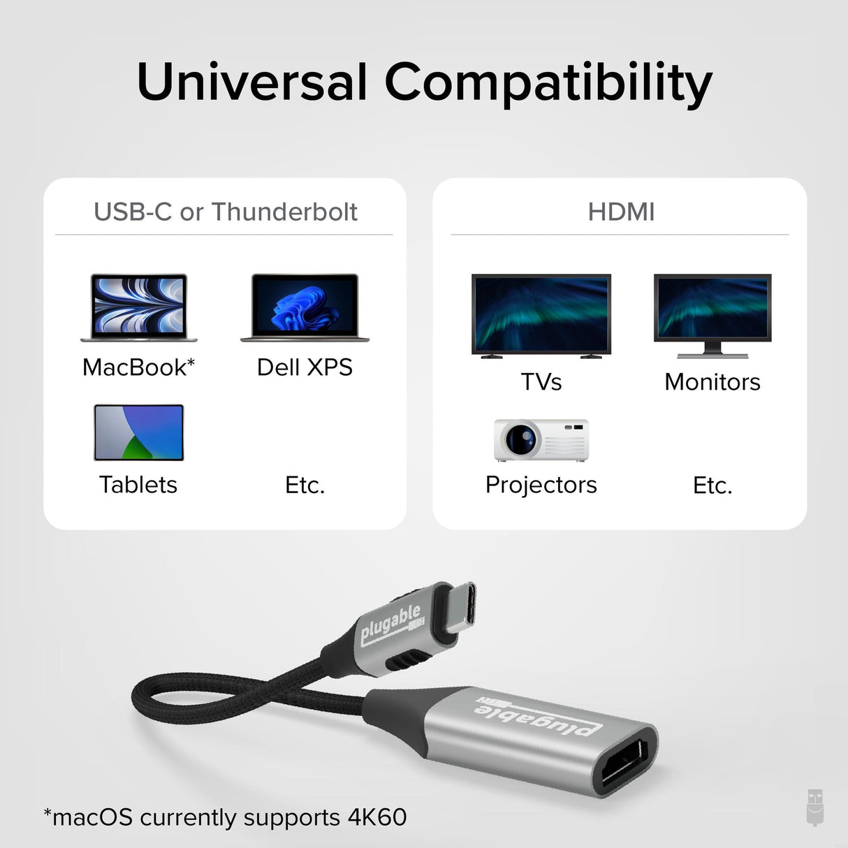 Plugable Technologies USBC-HDMI8K video cable adapter HDMI Type A (Standard) USB Type-C Aluminium, Black