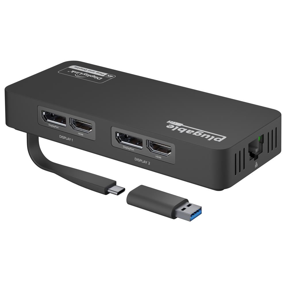 Plugable Technologies 4K DisplayPort and HDMI Dual Monitor Adapter for USB 3.0 and USB-C, Compatible with Windows and ChromeOS