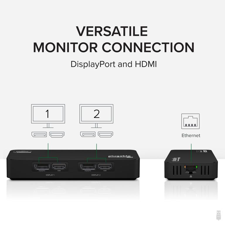 Plugable Technologies 4K DisplayPort and HDMI Dual Monitor Adapter for USB 3.0 and USB-C, Compatible with Windows and ChromeOS