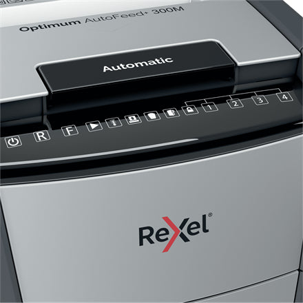 Rexel Optimum AutoFeed+ 300M paper shredder Micro-cut shredding 55 dB 23 cm Black, Silver