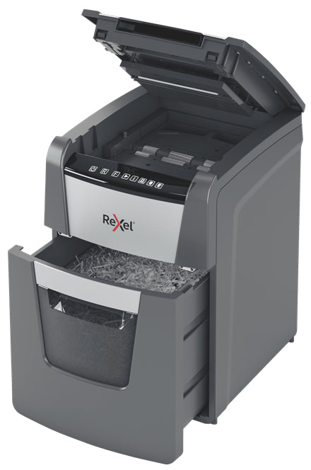 Rexel Optimum AutoFeed+ 100M paper shredder Micro-cut shredding 55 dB 22 cm Black, Silver