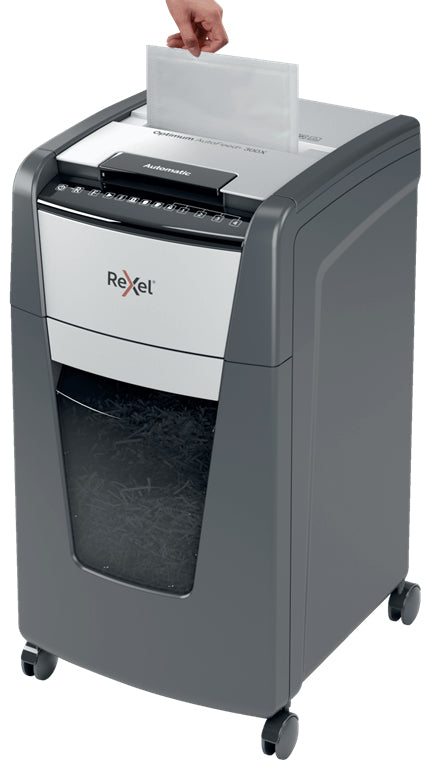 Rexel Optimum AutoFeed+ 300M paper shredder Micro-cut shredding 55 dB 23 cm Black, Silver