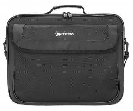 Manhattan Cambridge Laptop Bag 15.6", Clamshell Design, Black, LOW COST, Accessories Pocket, Document Compartment on Back, Shoulder Strap (removable), Equivalent to Targus TAR300, Notebook Case, Three Year Warranty