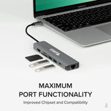 Plugable Technologies 7-in-1 USB C Hub Multiport Adapter with Ethernet Driverless Compatibility with Mac, Windows, iPhone 15, Chromebook, USB4, Thunderbolt, 100W Charging, Ethernet, 4K60Hz HDMI, 2X USB, SD/microSD