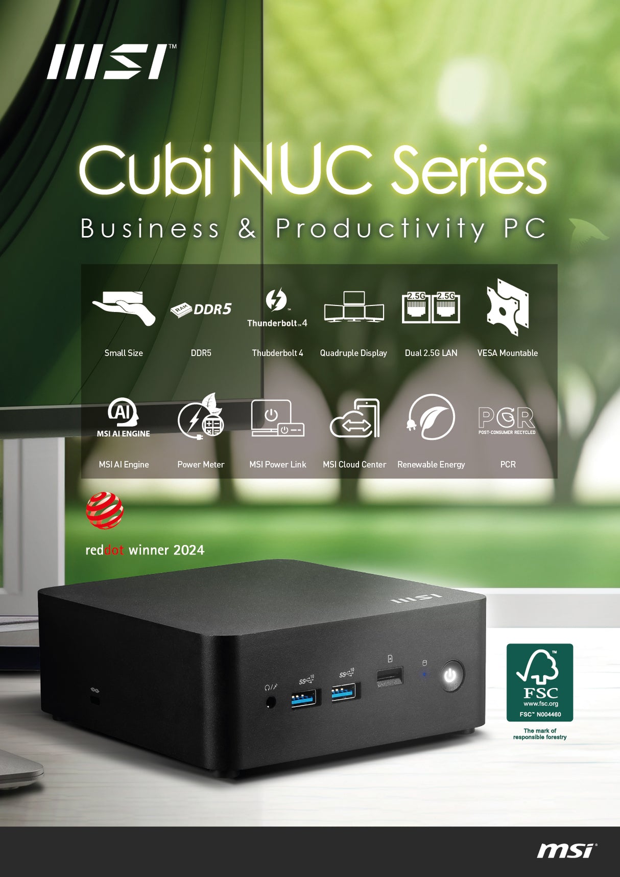 MSI Cubi NUC 1M Intel Core 5 120U (14th Gen) Barebone, NUC, SFF, Mini Computer, HTPC, (NO RAM, NO Storage, NO OS), IRIS XE Graphics/DDR5/Dual ThunderBolt 4/Dual HDMI/Dual LAN/WiFi 6E/BT 5.3/VESA