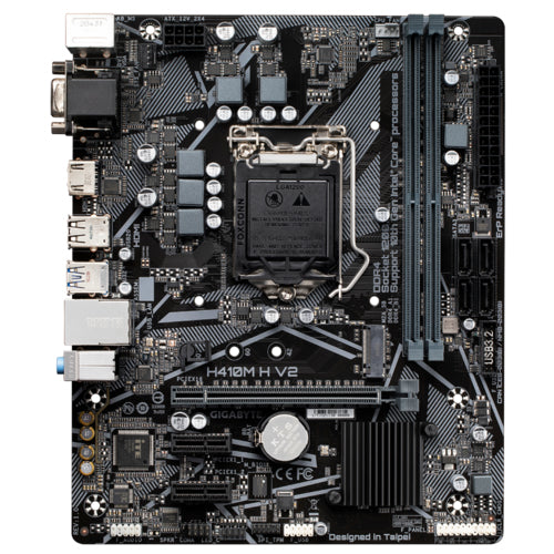 GIGABYTE H410M H V2 Motherboard - Supports Intel Core 10th CPUs, up to 2933MHz DDR4 (OC), 1xPCIe 3.0 M.2, GbE LAN, USB 3.2 Gen 1