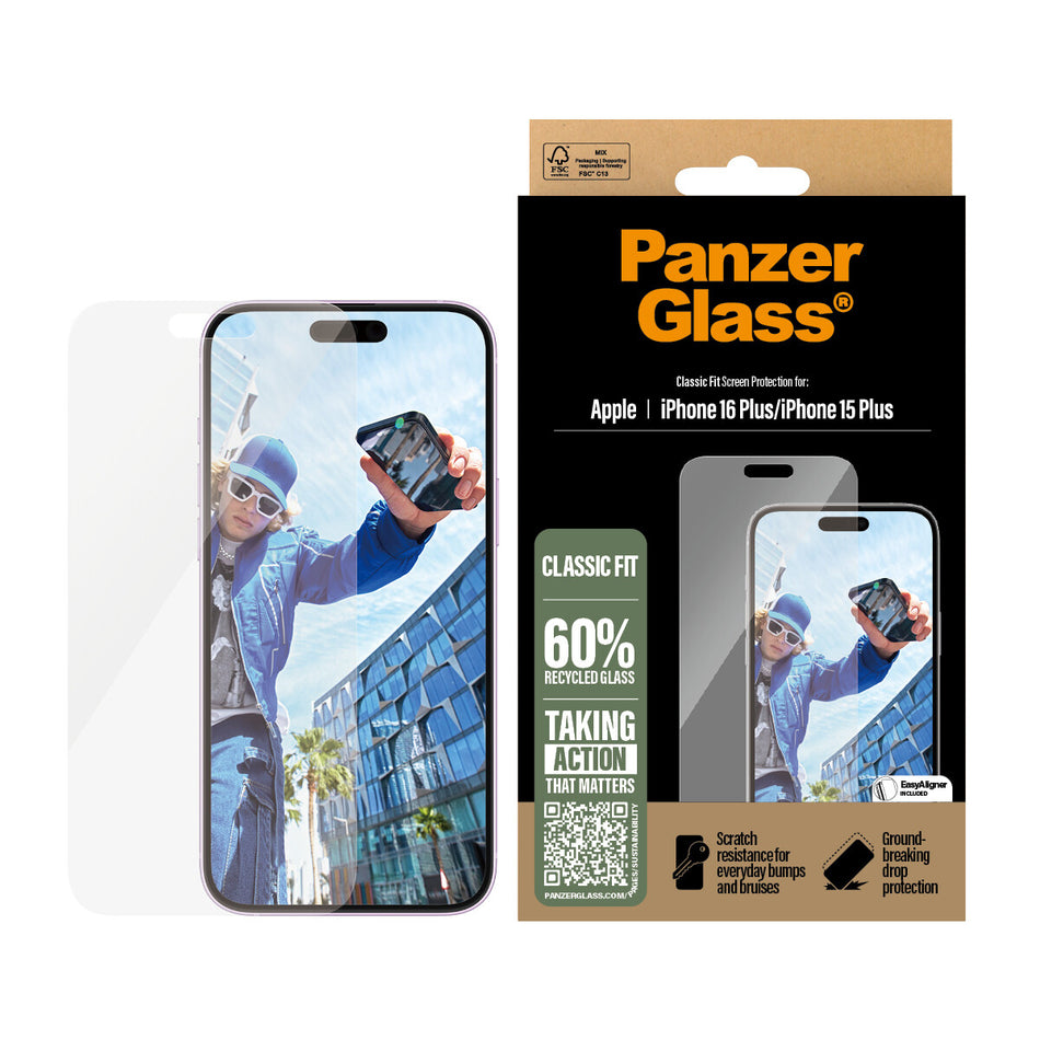 PanzerGlass ® Screen Protector iPhone 16 Plus | 15 Plus | Classic Fit