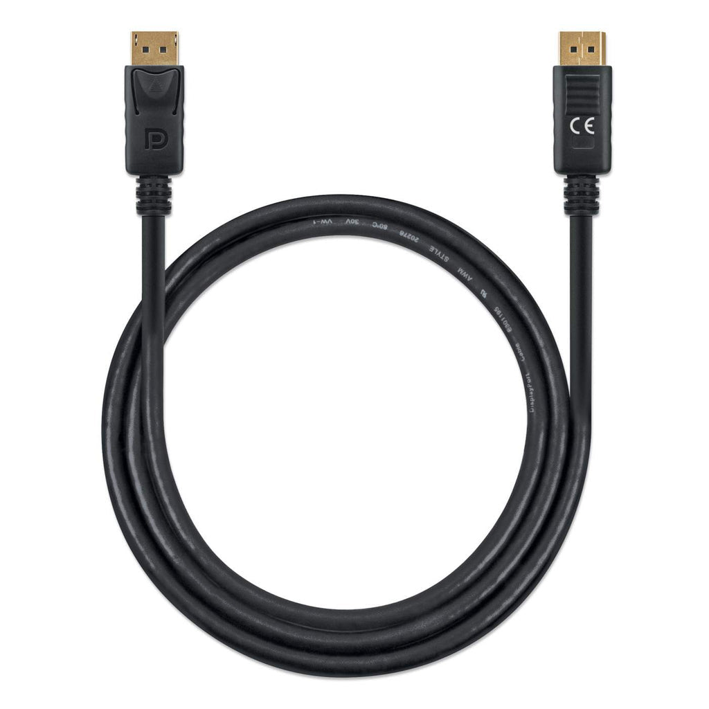 Manhattan DisplayPort 1.4 Cable, 8K@60hz, 1m, PVC Cable, Male to Male, Equivalent to DP14MM1M, With Latches, Fully Shielded, Black, Lifetime Warranty, Polybag