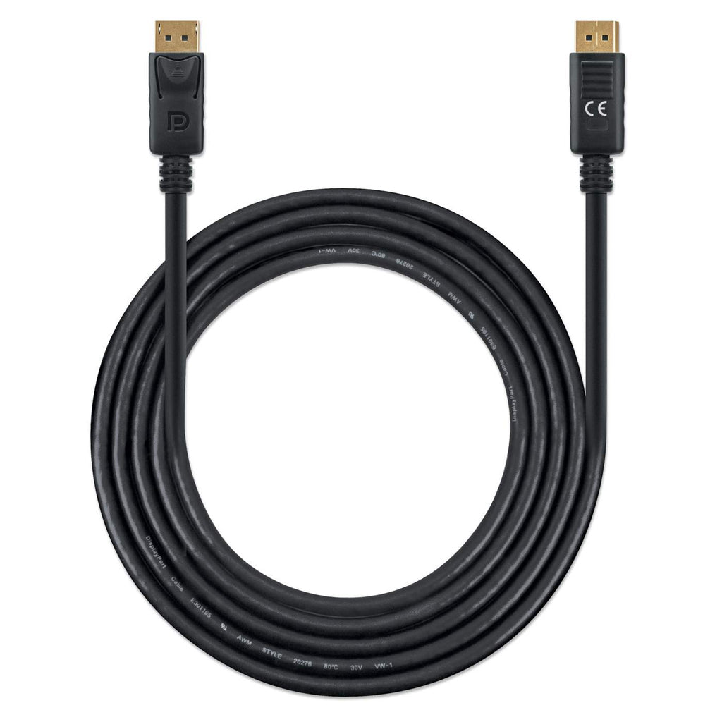 Manhattan DisplayPort 1.4 Cable, 8K@60hz, 2m, PVC Cable, Male to Male, Equivalent to DP14MM2M, With Latches, Fully Shielded, Black, Lifetime Warranty, Polybag